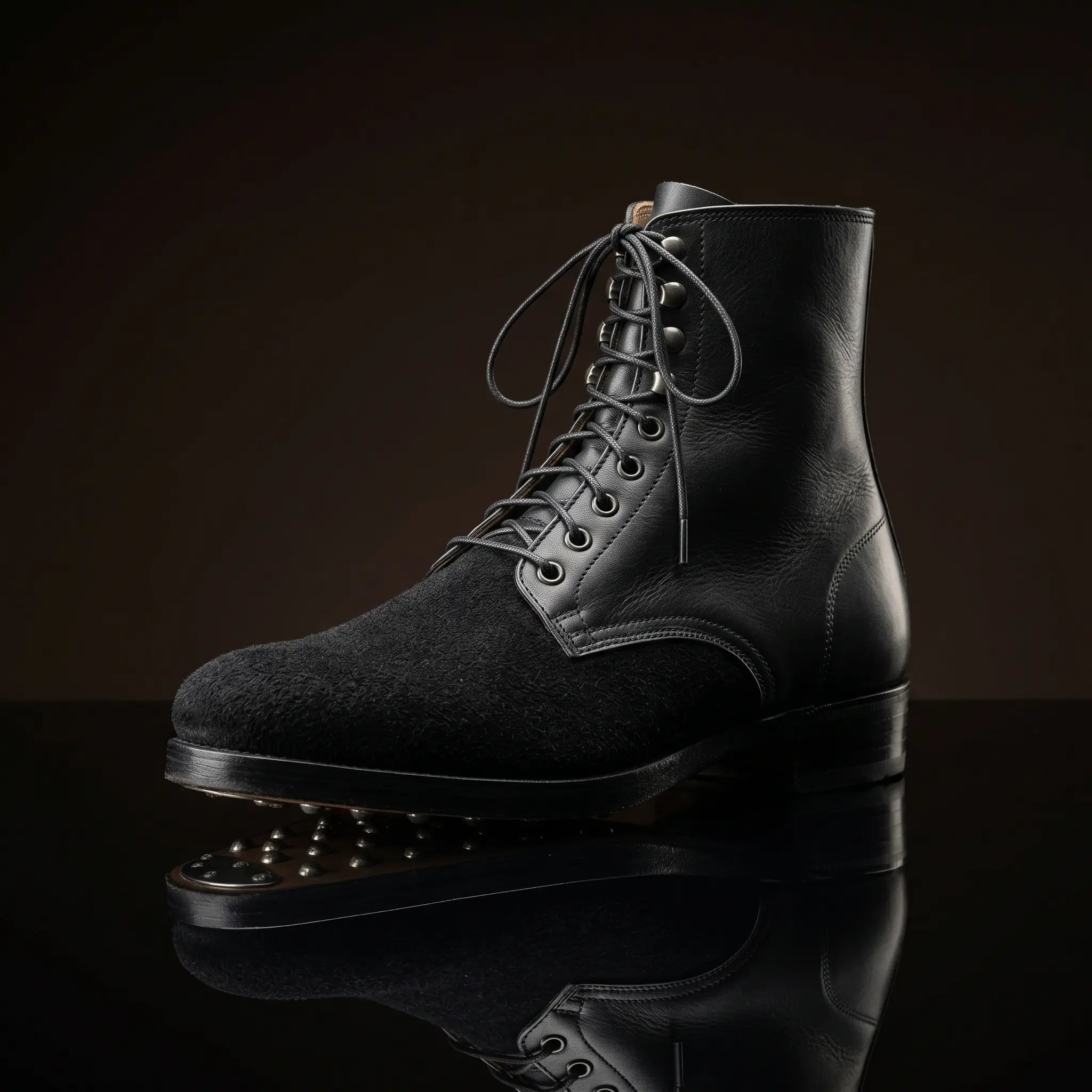 WW2 German M37 black low boots with hobnail sole — handmade by NOIRTIDE