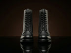 Front lacing detail on authentic WW2 German paratrooper boots by NOIRTIDE