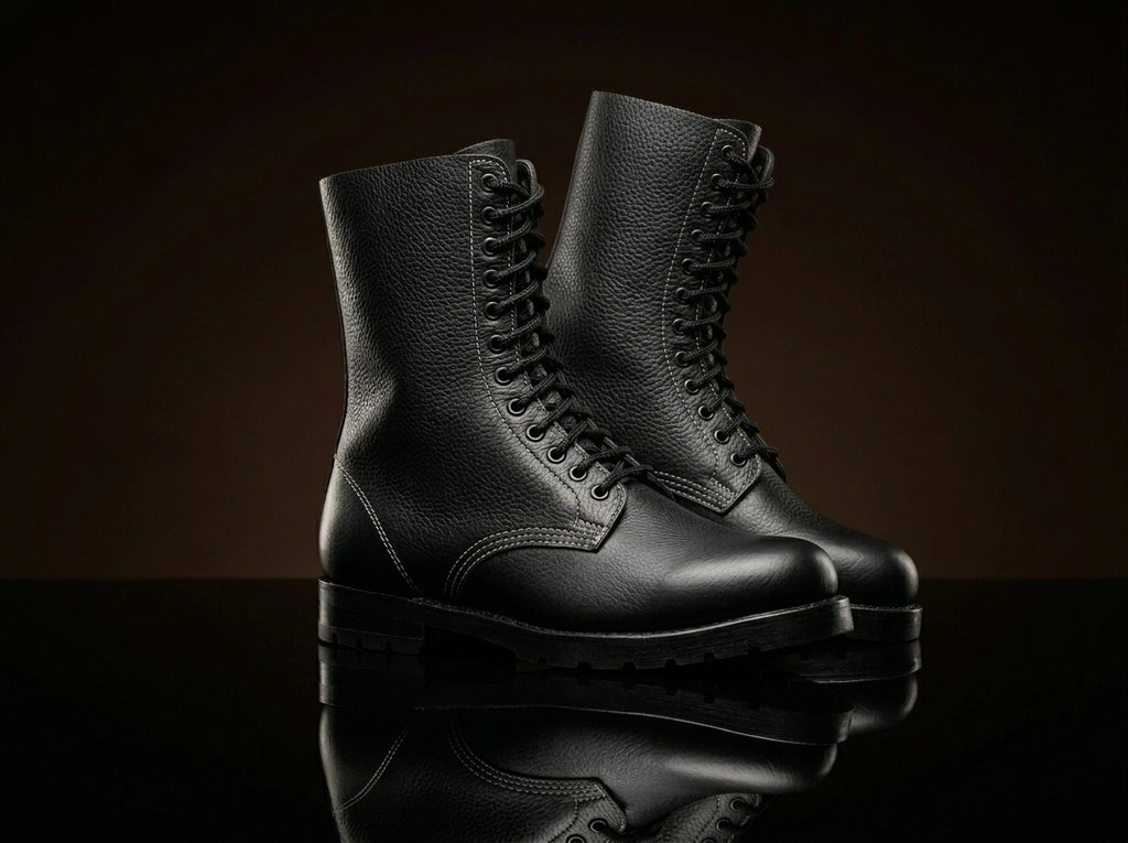 Pebble leather texture on NOIRTIDE WW2 German Fallschirmjager boots