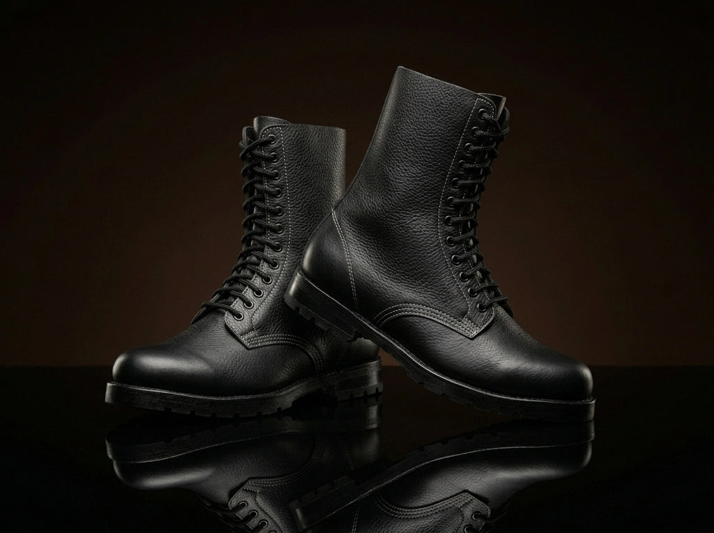 Sole view of handmade WW2 German paratrooper front lace boots