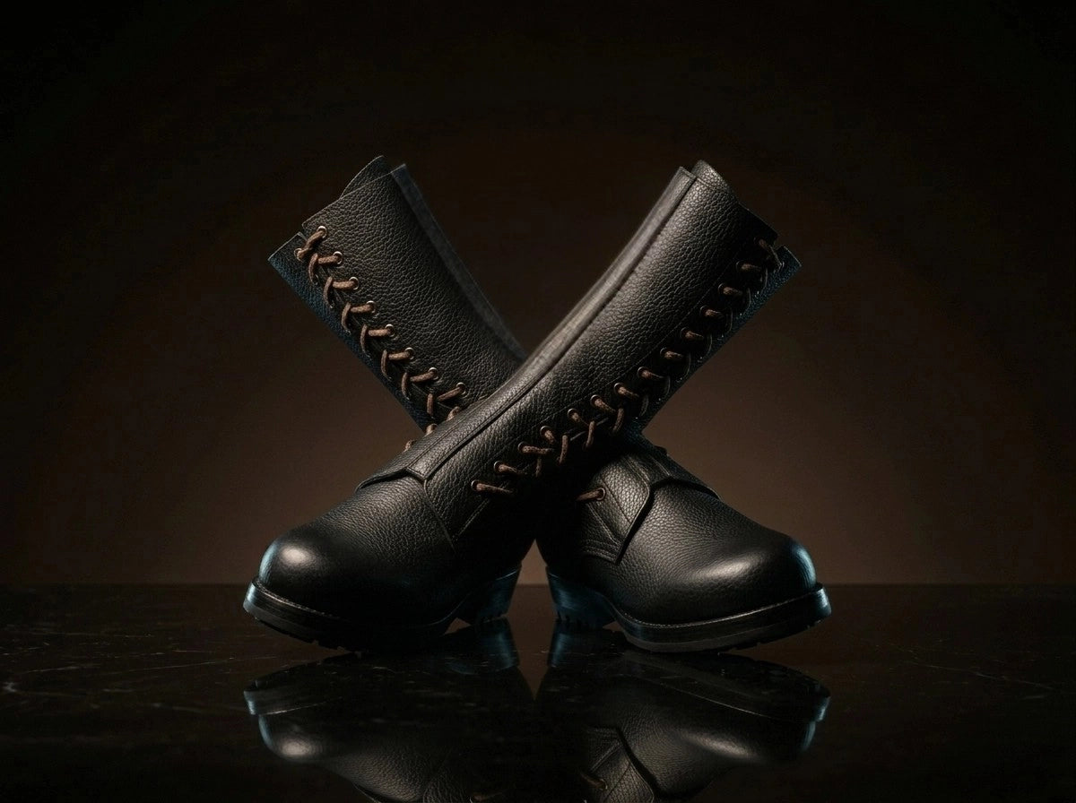 Pebble grain leather on NOIRTIDE WW2 German paratrooper side lace boots