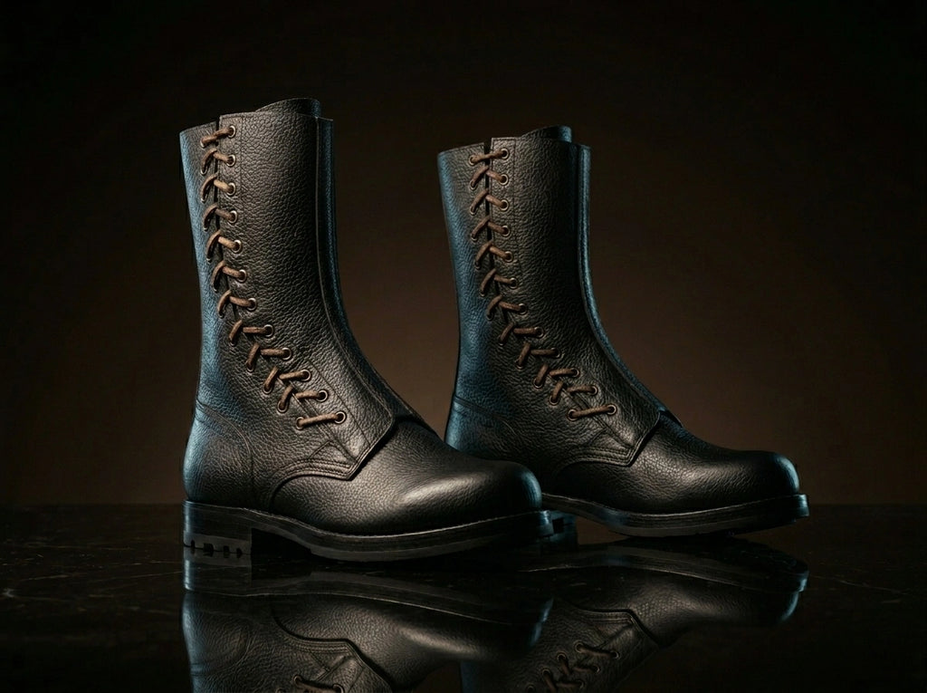 Pair of WW2 German paratrooper side lace boots handcrafted by NOIRTIDE