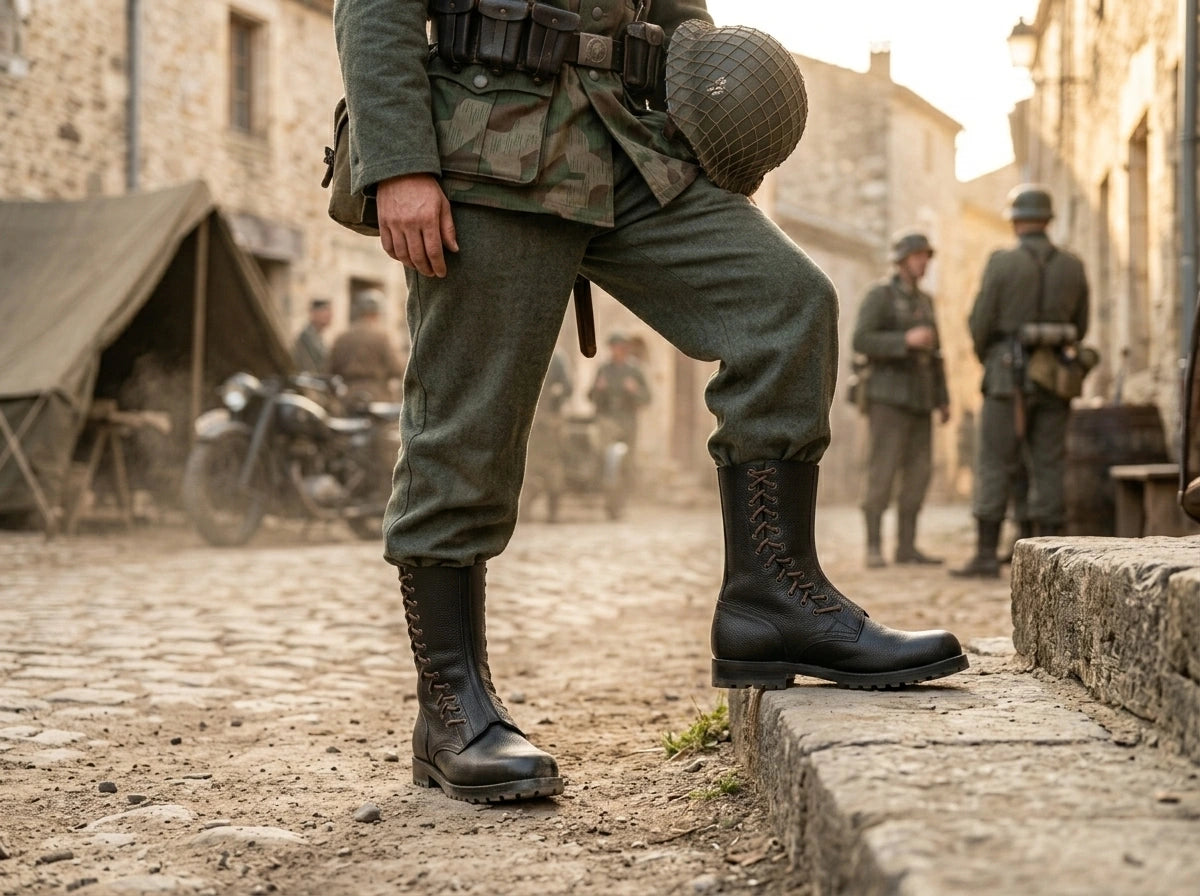 WW2 German paratrooper side lace boots worn for Fallschirmjager reenactment