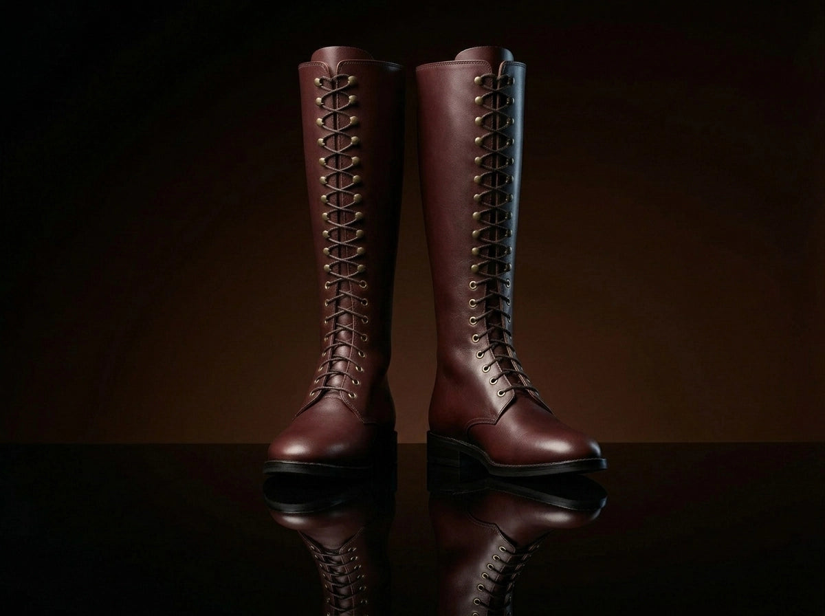 Front view of NOIRTIDE WW2 German SA Kampfzeit tall leather boots