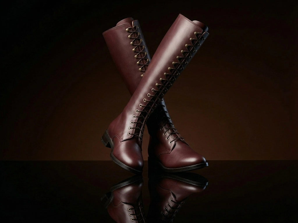 Front view of NOIRTIDE WW2 German SA Kampfzeit tall leather boots