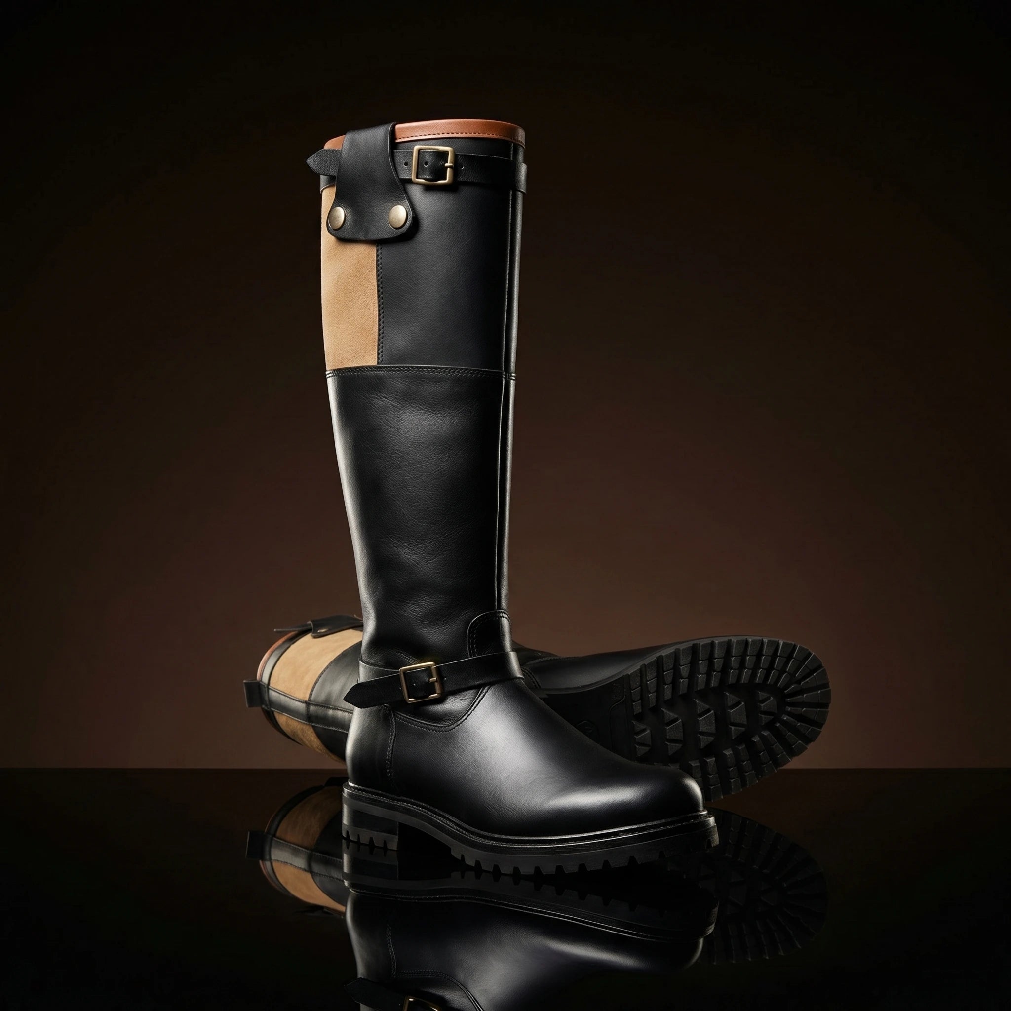 Commando sole on authentic WW2 Luftwaffe flight boots by NOIRTIDE