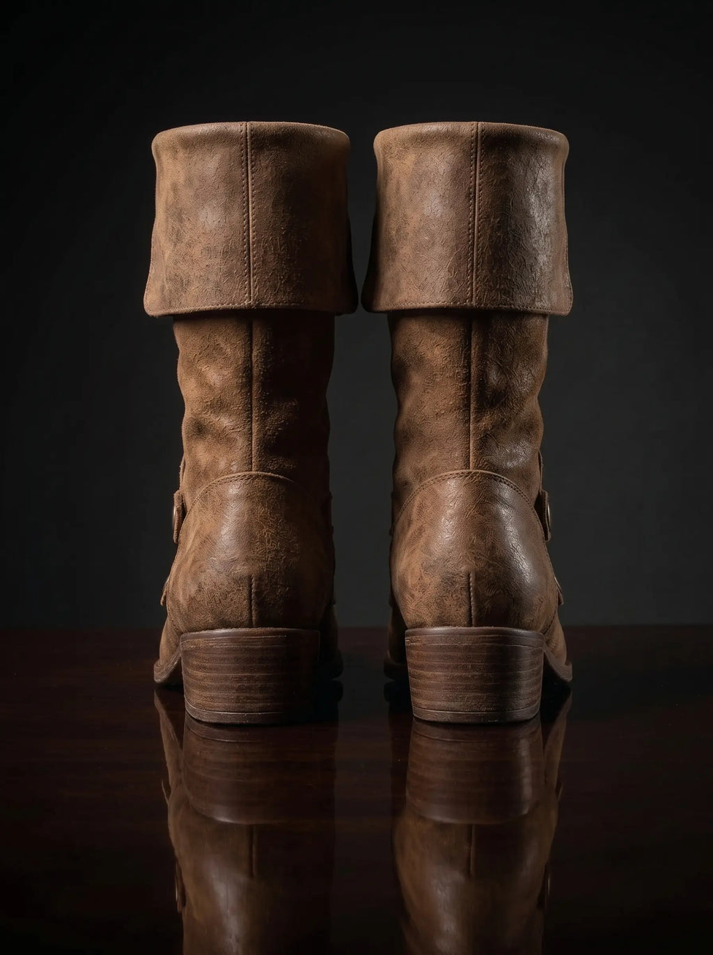 Low block heel and sole on Noirtide Flynn Rider cosplay boot — leather or rubber sole option, genuine leather construction