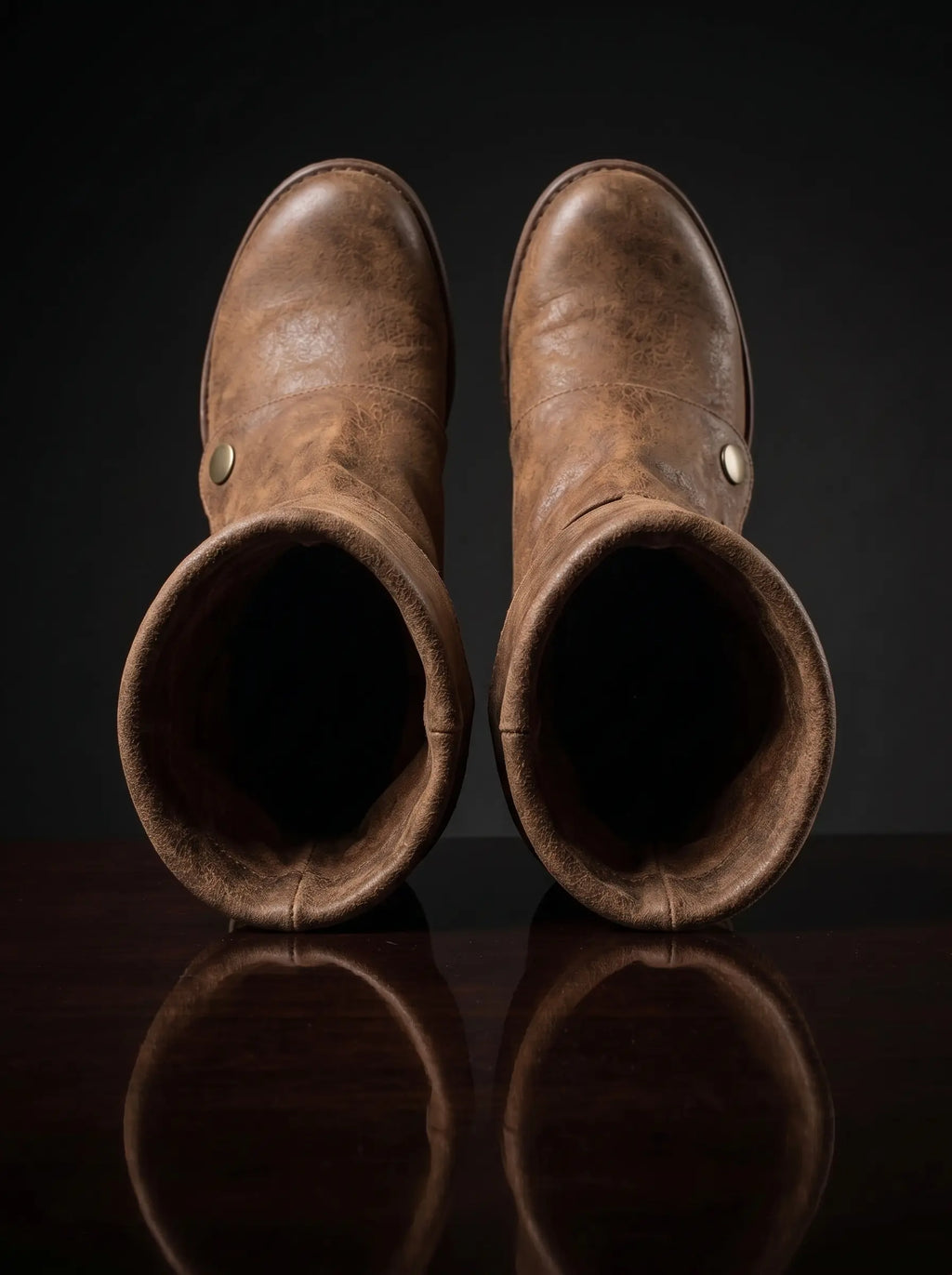 Wide fold-over cuff on genuine leather Noirtide Flynn Rider boot — natural distressed brown leather, Tangled cosplay