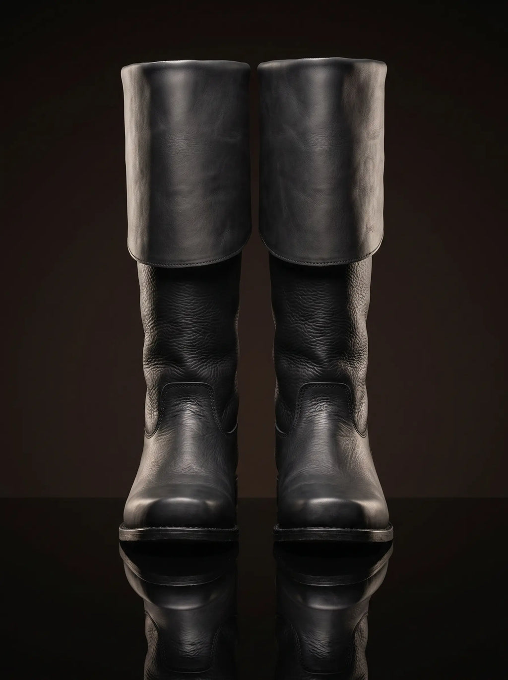 Pair of matt black handcrafted Jamie Fraser Outlander boots — genuine leather, made to order — Noirtide