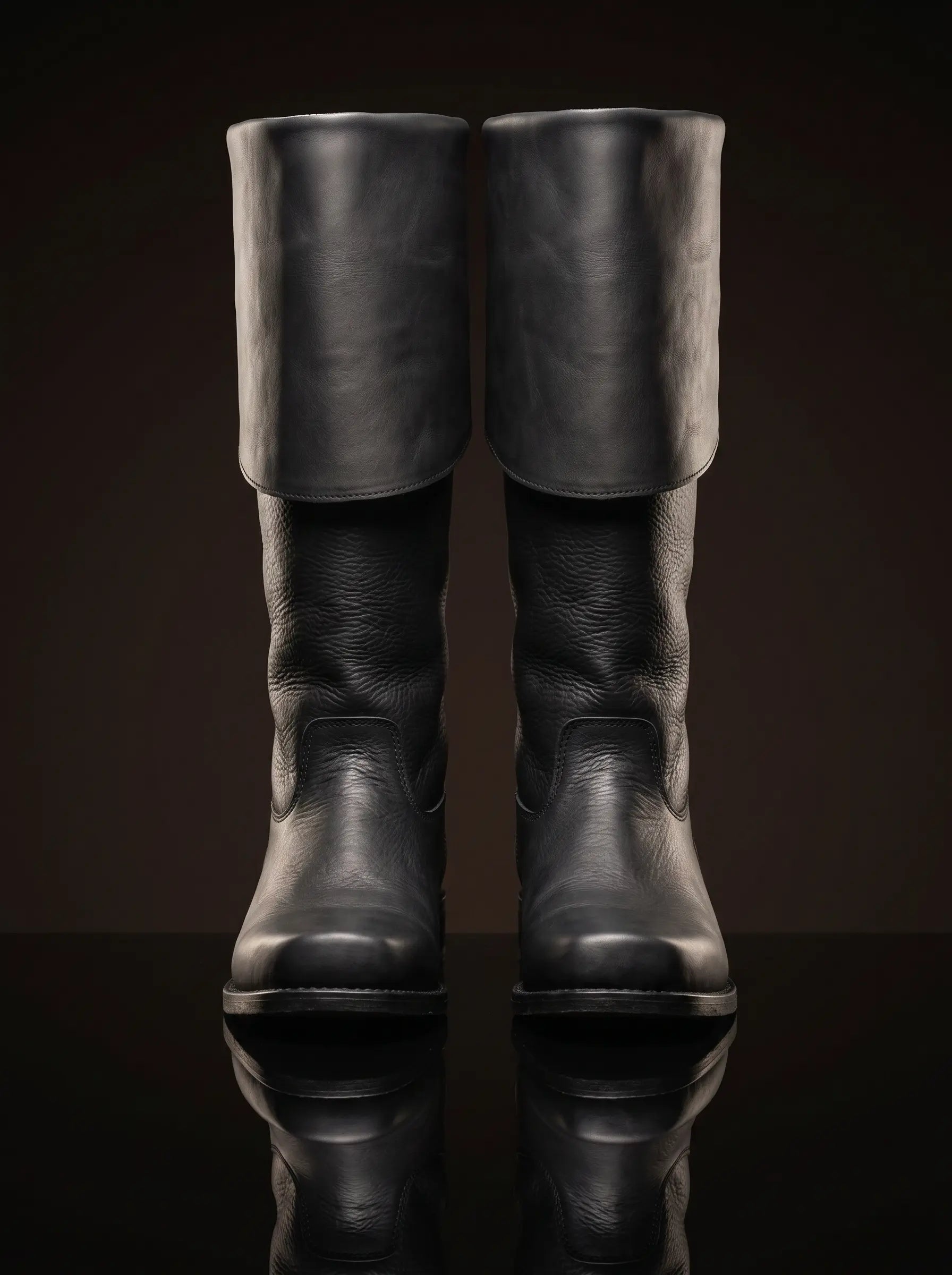 Pair of matt black handcrafted Jamie Fraser Outlander boots — genuine leather, made to order — Noirtide