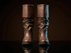 Fold-over cuff on brown genuine leather Noirtide Robin Hood boot — soft natural drape, knee-high shaft