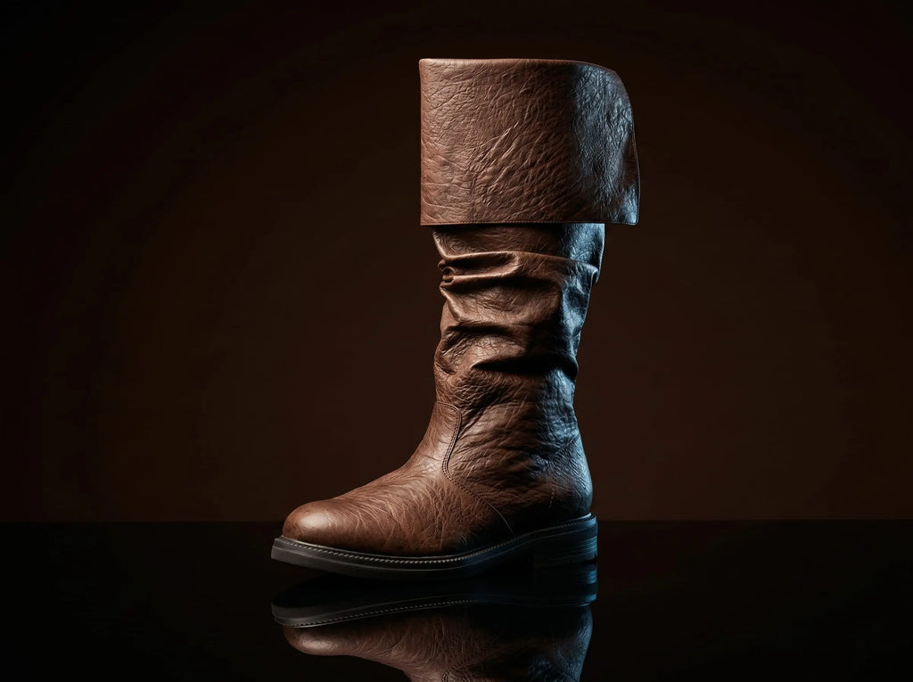 Brown genuine leather Robin Hood boots — bespoke knee-high medieval outlaw footwear by Noirtide
