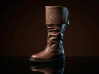 Brown genuine leather Robin Hood boots — bespoke knee-high medieval outlaw footwear by Noirtide