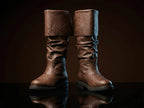 Pair of brown handcrafted Robin Hood boots — genuine leather, any size, made to order — Noirtide medieval footwear