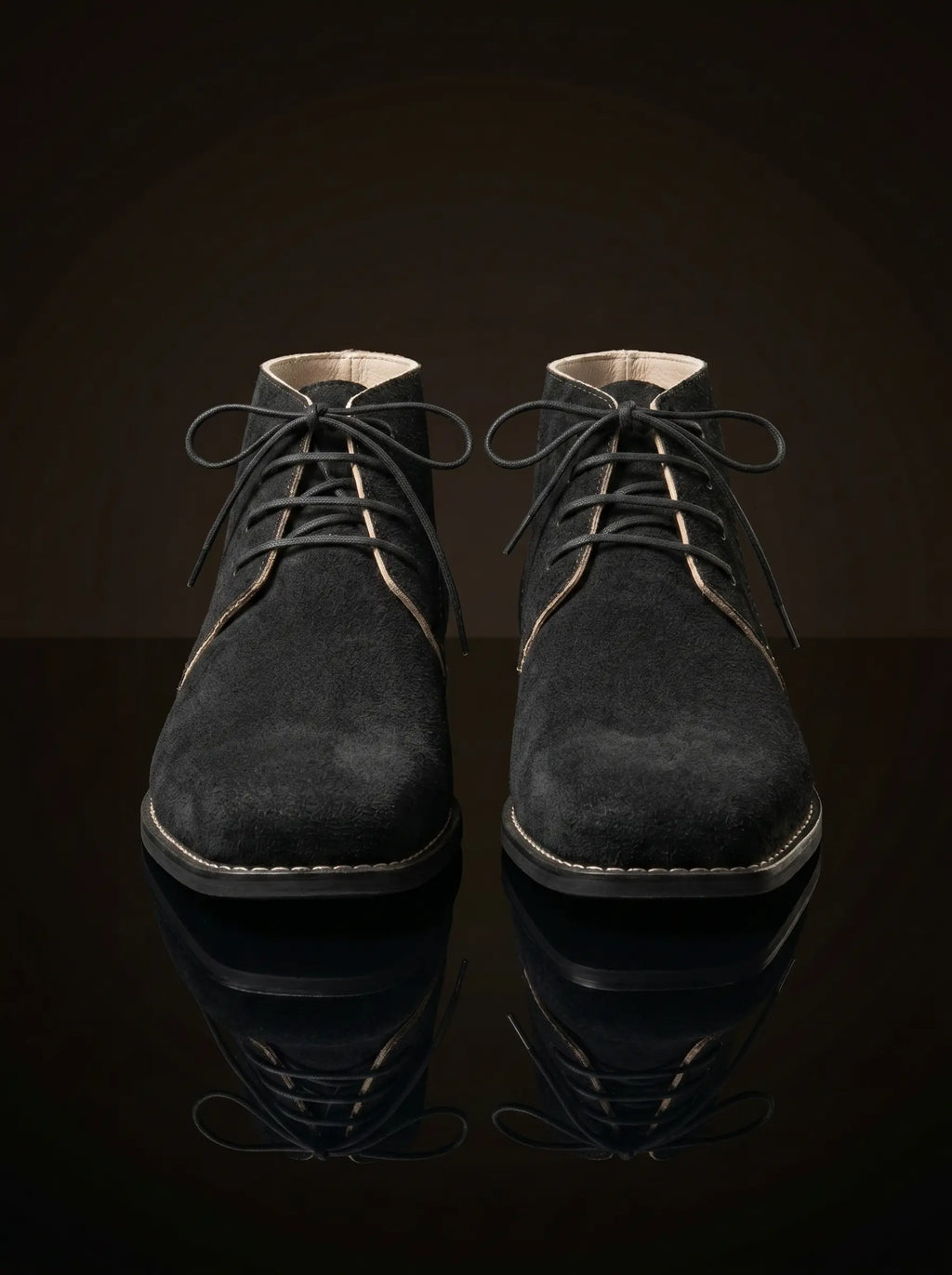 Pair of black suede vintage brogan shoes — genuine leather lining, made to order any size — Noirtide