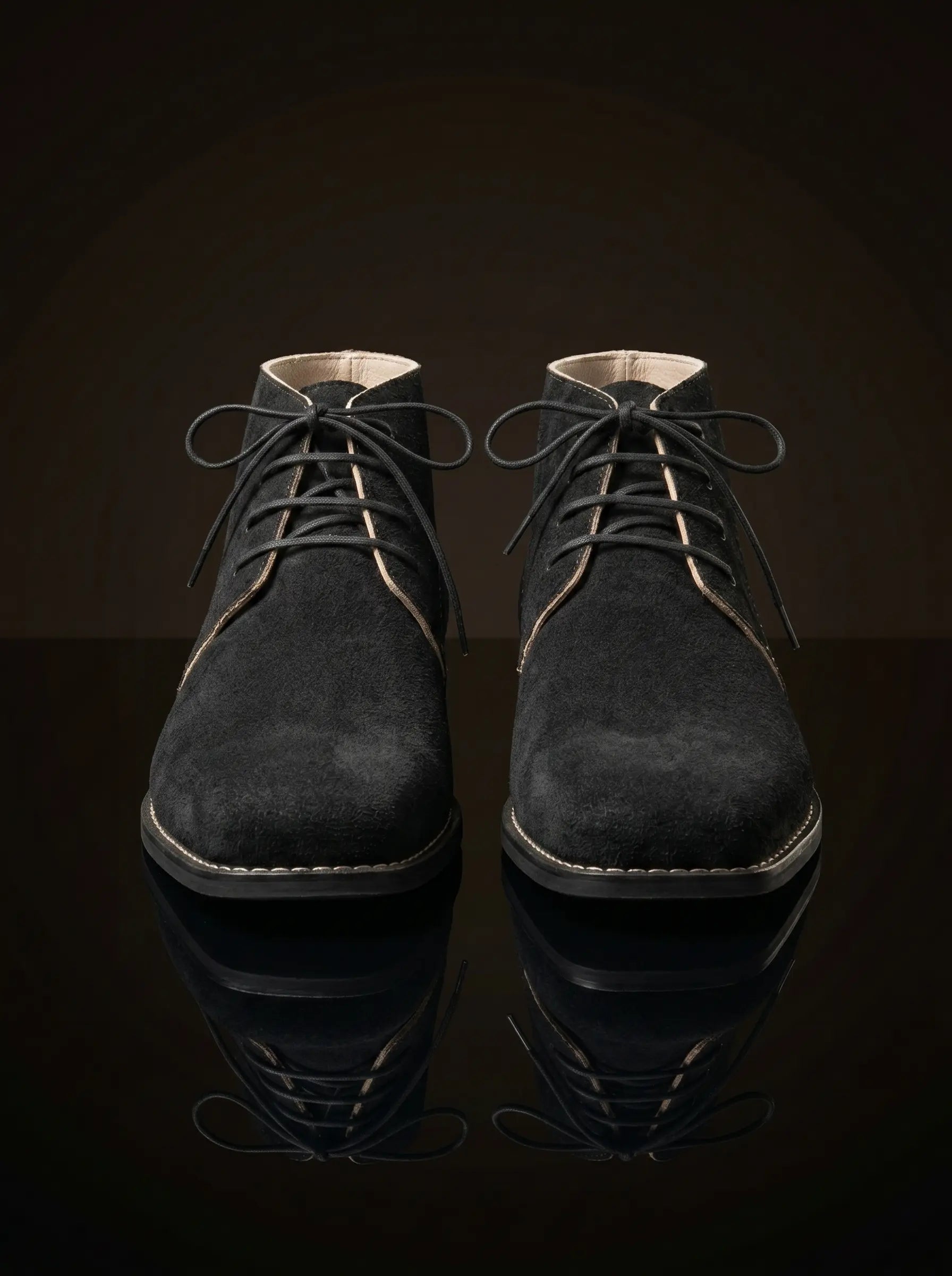 Pair of black suede vintage brogan shoes — genuine leather lining, made to order any size — Noirtide