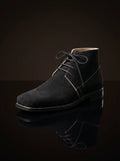 Black suede leather vintage brogan shoes — bespoke handcrafted ankle shoes by Noirtide