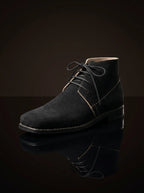 Black suede leather vintage brogan shoes — bespoke handcrafted ankle shoes by Noirtide