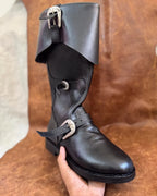 Handmade leather pirate costume boots with authentic period detailing by NOIRTIDE