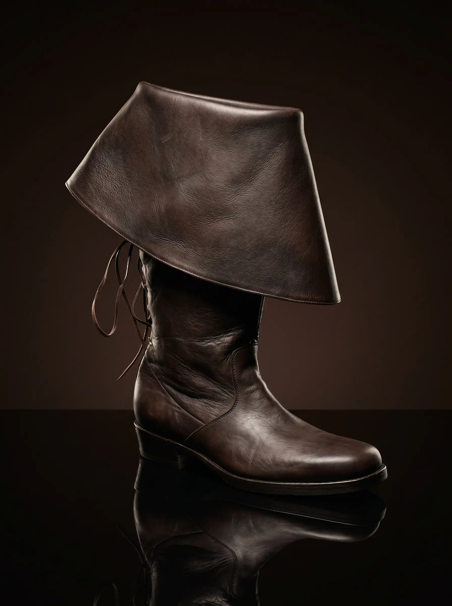 Brown genuine leather Captain Barbossa pirate boots — bespoke knee-high men's leather pirate boots by Noirtide