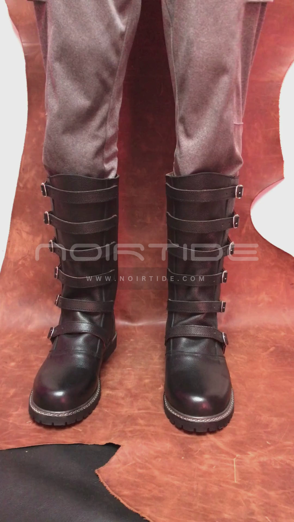 Multi-buckle knee-high renaissance leather black boots — handmade by NOIRTIDE