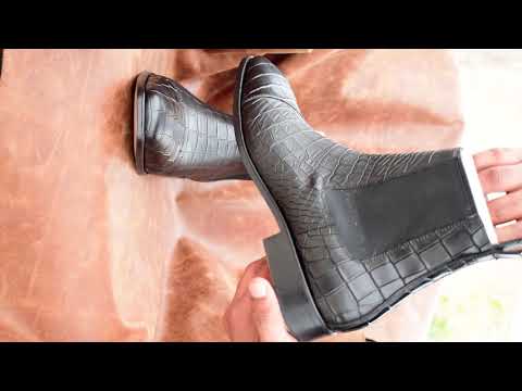 Handmade Customisable Black Crocodile Pattern Leather Chelsea Boots For Men