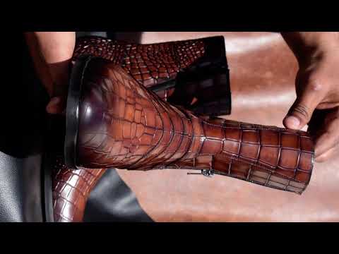 men corcodile leather brown boots