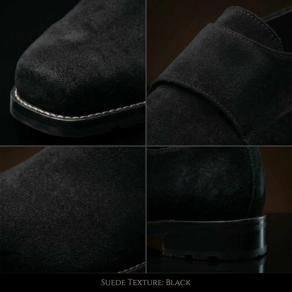 Gold buckle and square toe detail on authentic 18th-century shoes by NOIRTIDE