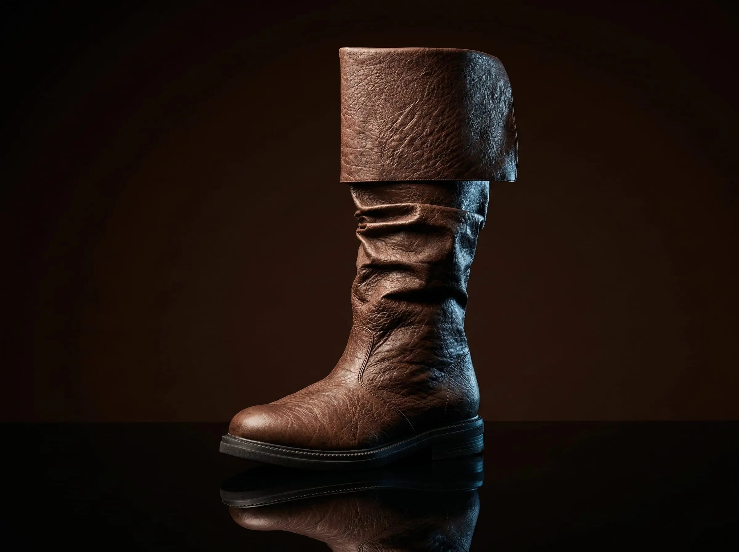 Brown genuine leather Robin Hood boots — bespoke knee-high medieval outlaw footwear by Noirtide
